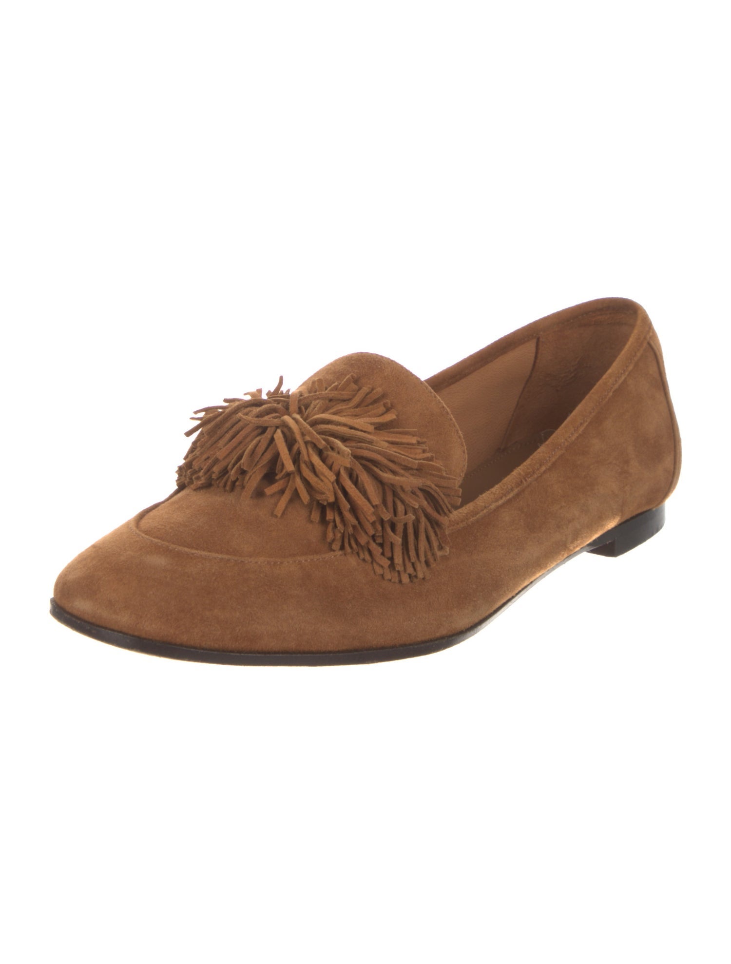 Aquazzura Suede Fringe Trim Accent Loafers